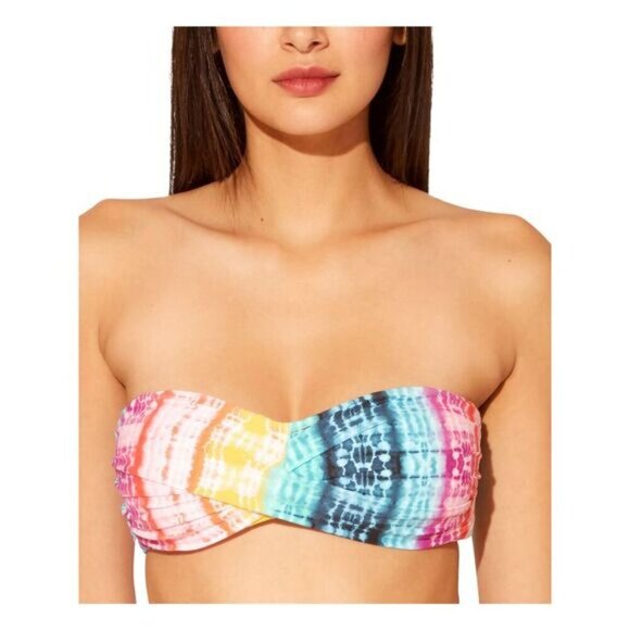 Bleu Rod Beattie Multicolor Bandeau Bikini Top Sz 10 Acid Wash Swim - Picture 1 of 16